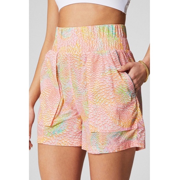 Fabletics Ultra High Waist Piped Nylon Shorts in Coral Leopard - Picture 2 of 12